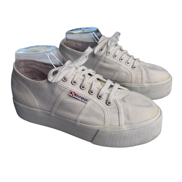 Superga 2790 Platform Sneakers white canvas Traditional Classic Lace Up Womens 8 - Picture 2 of 12
